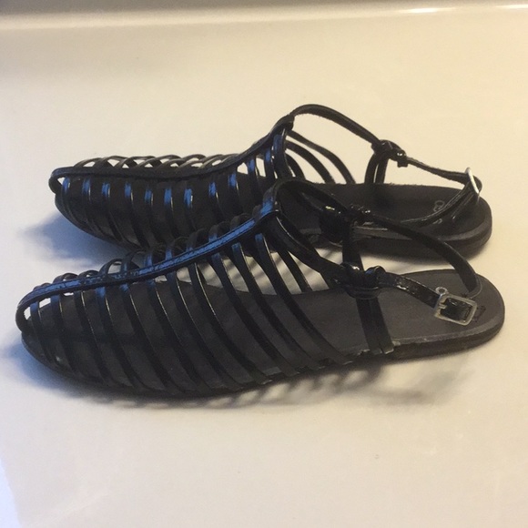 ASOS black patent gladiator flats SZ7 - Picture 3 of 6